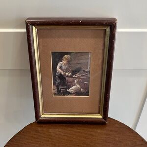 Framed Farmhouse Child & Duck Print in Brown Frame